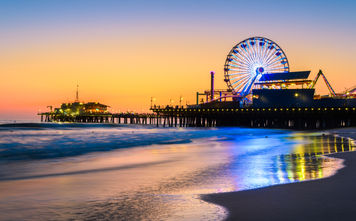 Santa Monica Pier at sundown.