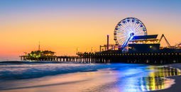 Santa Monica Pier at sundown.