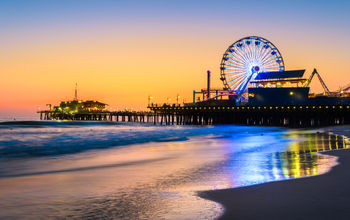 Santa Monica Pier at sundown.