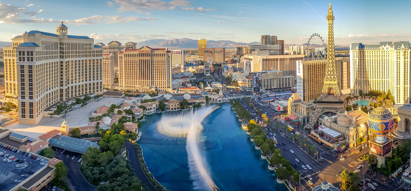 Image: Les fontaines du Bellagio et le Strip à Las Vegas (Source: Courtesy AdobeStock)