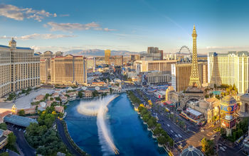 View of the Bellagio Fountains and The Strip in Las Vegas