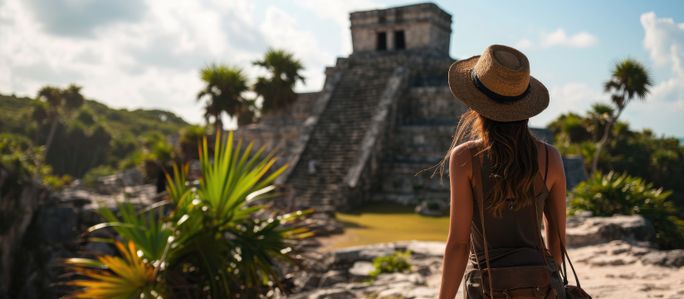Pre Columbian Mayan walled city of Tulum, Quintana Roo.