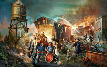 Rendering of FIRE IN THE HOLE indoor family roller coaster