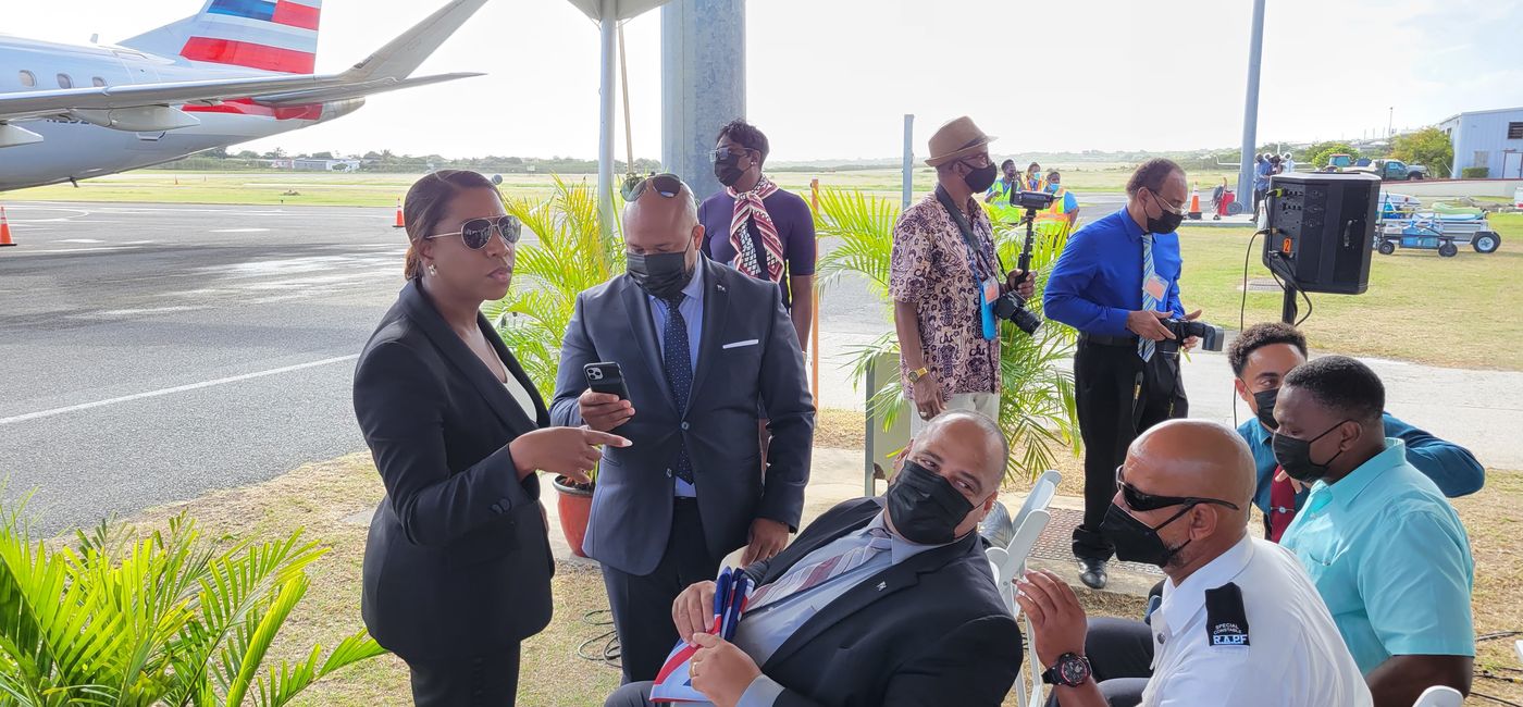 Image: Stacey Liburd (shown at left with Anguilla tourism officials at Clayton Lloyd International Airport) will serve a two-year term as vice chair representative for the British Overseas Territories on CTO’s executive committee. (Photo by Brian Major)