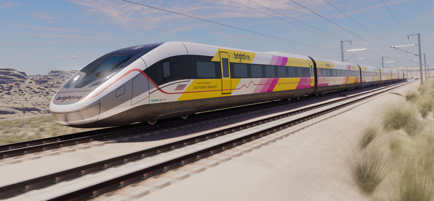 Image: New rendering of Brightline West train. (Photo Credit: Brightline West Media) Image: New rendering of Brightline West train. (Photo Credit: Brightline West Media)