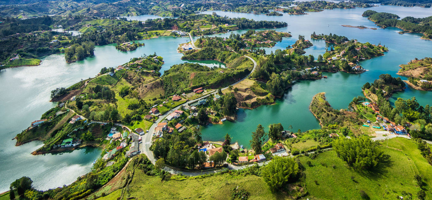 Image: Panoramic view of Guatape, a town near Medellin, Colombia. (Photo Credit: Adobe Stock/R.M. Nunes)
