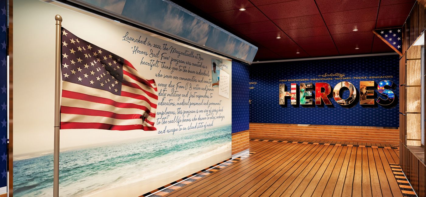 Image: A rendering of the new Heroes Hall debuting on Beachcomber (Photo Credit: Margaritaville at Sea)