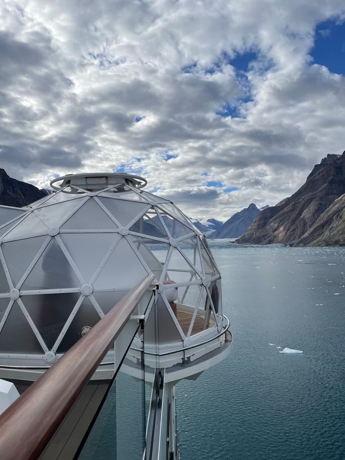 The igloos are cantilevered off the side of the ship.