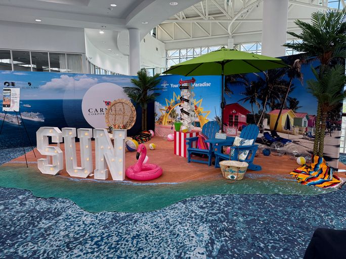 Photo ops were set up in Carnival Corporation’s Travel Advisor Lounge. Photo ops were set up in Carnival Corporation’s Travel Advisor Lounge.