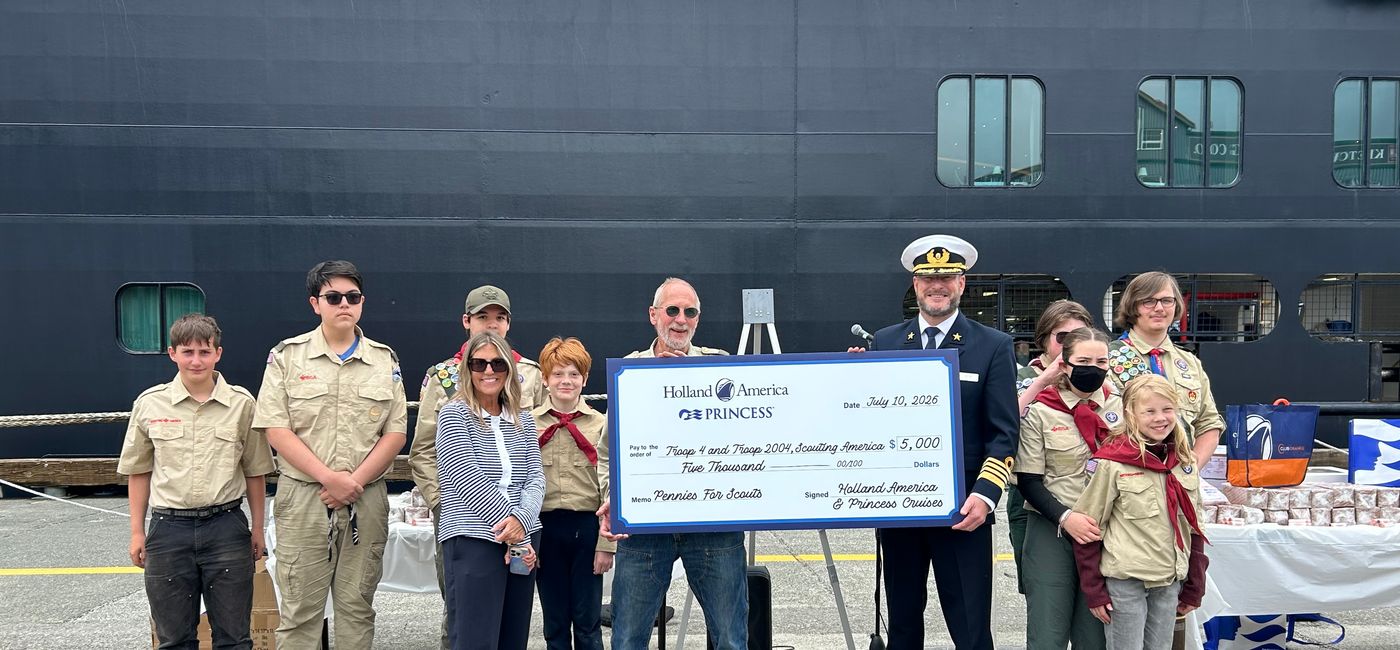 Image: Princess Cruises and Holland America Line haved donated $5,000 in coins to a pair of Scouting America troops in Alaska. (Photo Credit: Holland America Line)