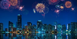 New Year's Eve fireworks over downtown Miami, Florida.