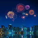 New Year's Eve fireworks over downtown Miami, Florida.
