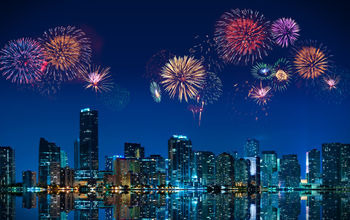 New Year's Eve fireworks over downtown Miami, Florida.