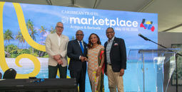 Pictured: Minister of Tourism, Hon Edmund Bartlett (2nd L) pauses for a photo opportunity following Jamaica’s press conference on Thursday May 14, 2026, at CHTA Marketplace in Antigua and Barbuda. Joining in the moment are (L-R) Philip Rose, Deputy Director of Tourism for the Americas, Mrs. Donna Regis-Prosper, Secretary General of the CTO and Donovan White, Director of Tourism.