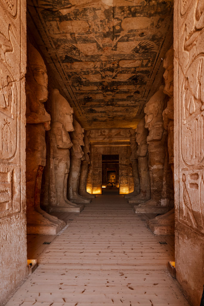 Interior view of the temple at Abu Simbel in Aswan, Egypt. Interior view of the temple at Abu Simbel in Aswan, Egypt.