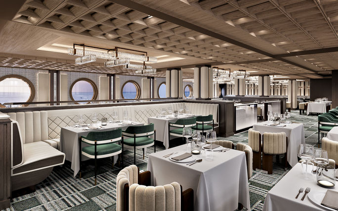 Rendering of the redesigned Commodore Room onboard the Norwegian Aqua. NCL, commodore room, norwegian aqua