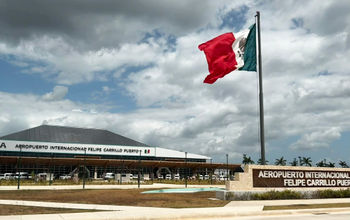 Entrance to Tulum International Airport in Mexico.