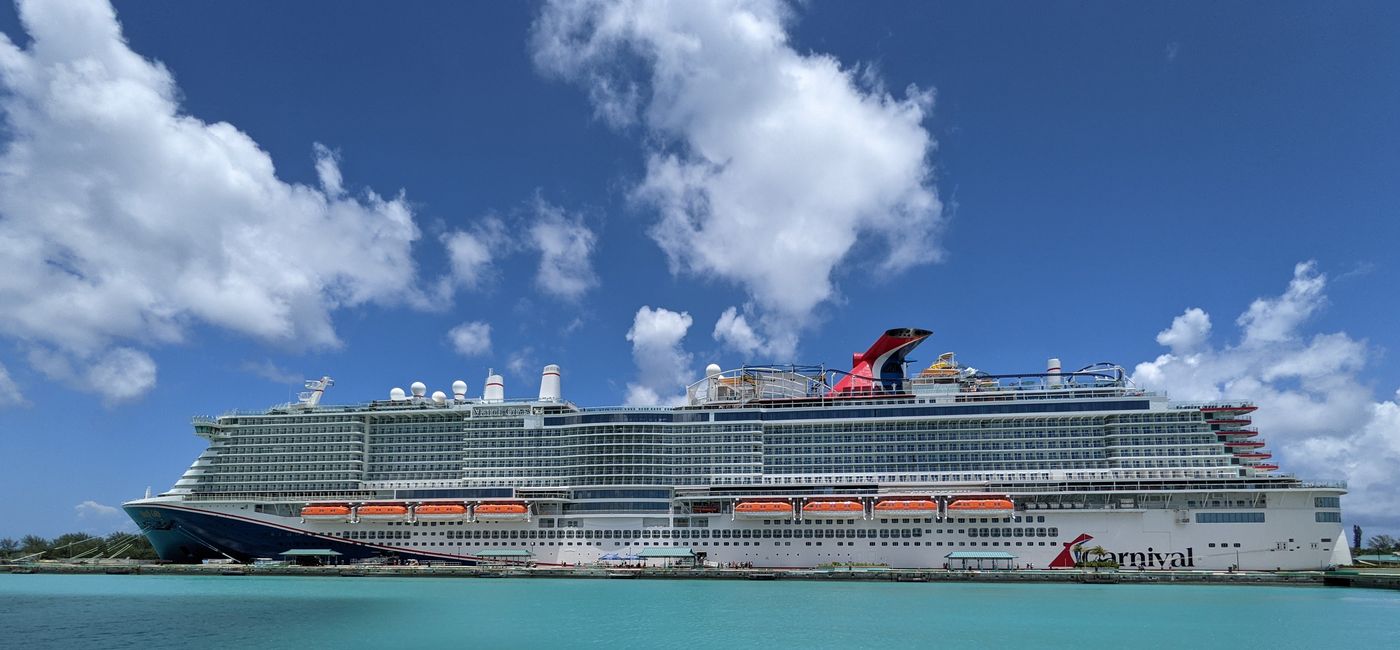 Image: Carnival Mardi Gras cruise ship at port in Nassau, Bahamas (photo by Eric Bowman)