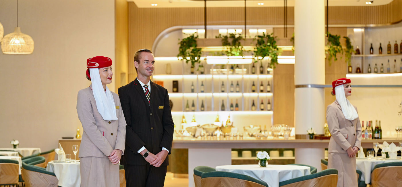Image: Flight attendants inside Emirates Centre of Hospitality Excellence restaurant (Photo Credit: Courtesy Emirates)