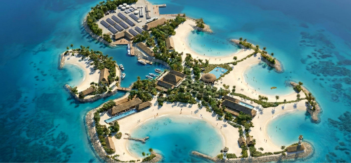 Image: Aerial view rendering of Sandy Cay, MSC's new luxury private island oasis. (Photo Credit: MSC Cruises)