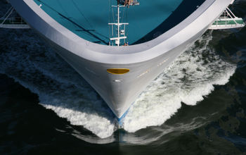 Bow of cruise ship in ocean.