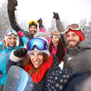 A group of skiers enjoying the slopes.