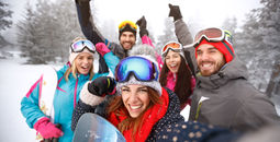 A group of skiers enjoying the slopes.