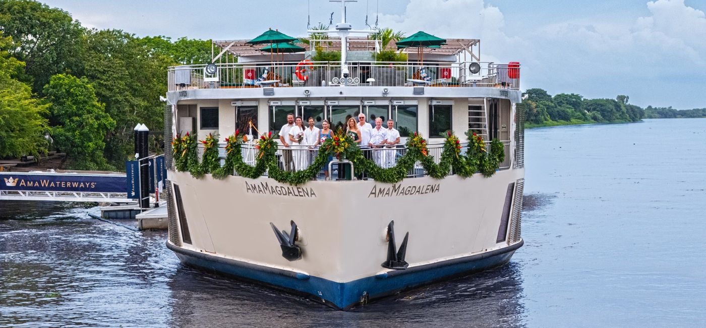 Image: Representatives from AmaWaterways and Colombia celebrate the AmaMagdalena's christening. (Photo Credit: AmaWaterways)