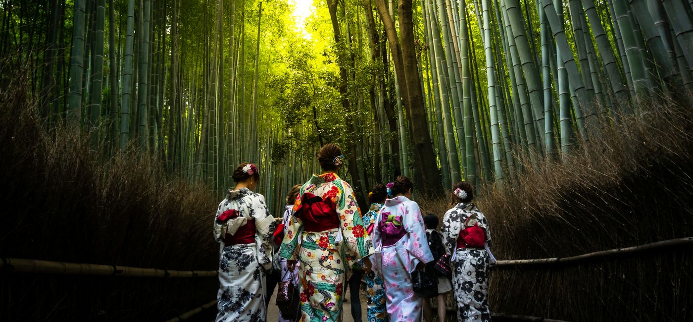 Image: Women in traditional Japanese kimono walk together in a bamboo forest in Japan. (Photo Credit: Swan Hellenic via Gio Almonte, Unsplash)
