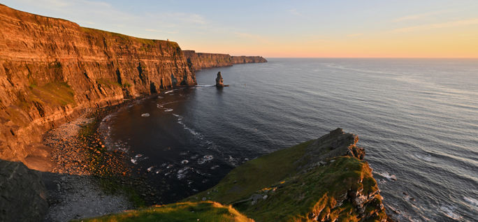 The Cliffs of Moher at sunset. CIE Tours, cliffs of moher, county clare, ireland, irish attractions