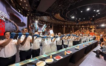 Chef Masaharu Morimoto helped created the world's longest maki sushi roll aboard Rotterdam