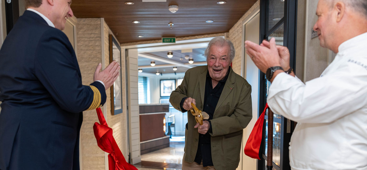 Image: Jacques Pépin attended a ribbon-cutting ceremony on Oceania Allura (Photo Credit: Oceania Cruises)