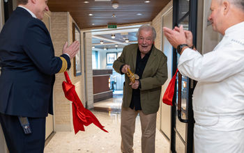 Jacques Pépin attended a ribbon-cutting ceremony on Oceania Allura