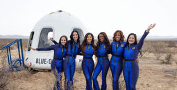 NS-31 crew pose after a successful launch in Blue Origin's New Shepard capsule