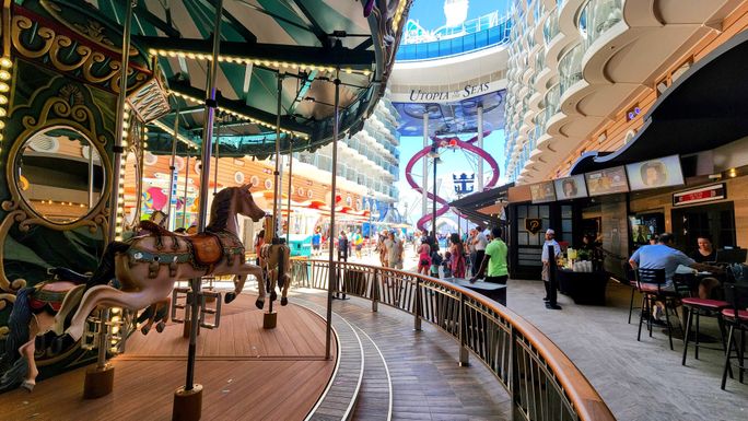 The Boardwalk area aboard Utopia of the Seas. The Boardwalk area aboard Utopia of the Seas.