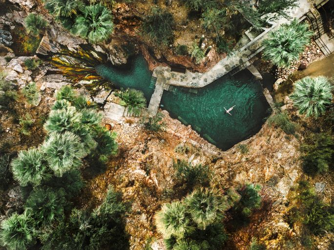 Aerial view of the hot springs at Castle Hot Springs. Castle hot springs, hot springs, Arizona resorts