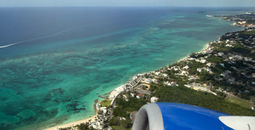 The Bahamas' tropical Caribbean waters and beaches are seen right after takeoff from Nassau