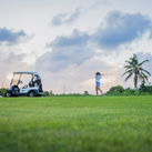 A woman playing golf