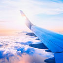 View over the wing of an airplane in flight.