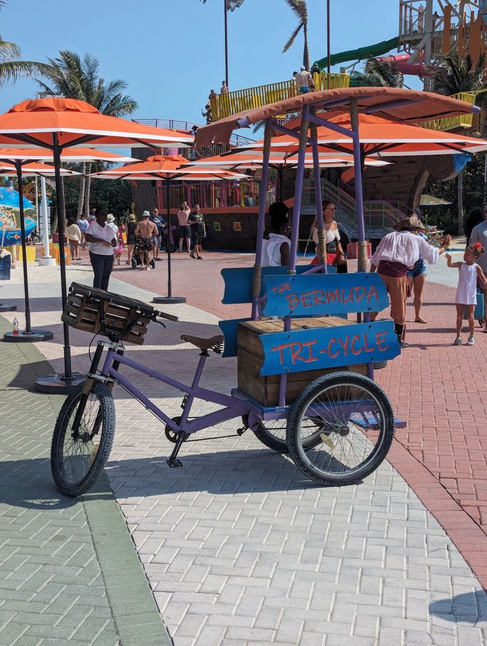 The Bermuda Tri-Cycle at the entrance to Perfect Day at CocoCay