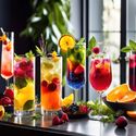 An assortment of colorful mocktails.