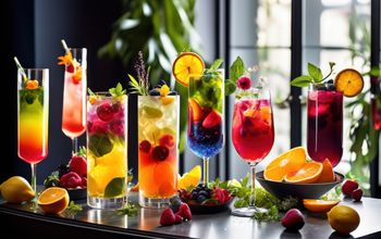 An assortment of colorful mocktails.