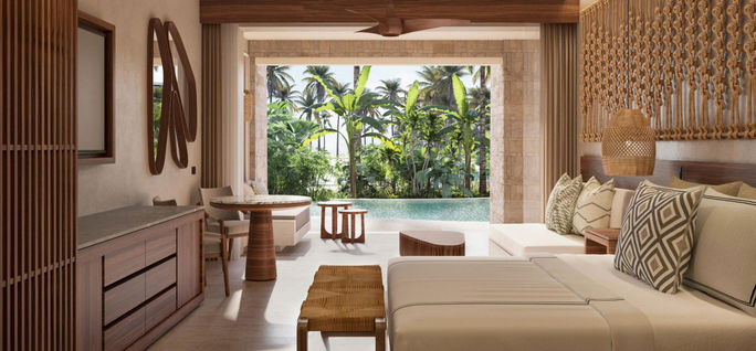 Rendering of a swim-out suite at the Secrets Playa Blanca Costa Mujeres resort. Hyatt hotels, resorts in costa mujeres, adults-only resorts in costa mujeres, secrets playa blanca costa mujeres