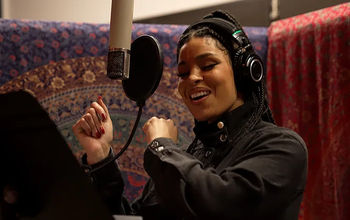 Jordin Sparks recording a song in a studio