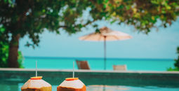 Coconut drinks at a tropical beach resort.