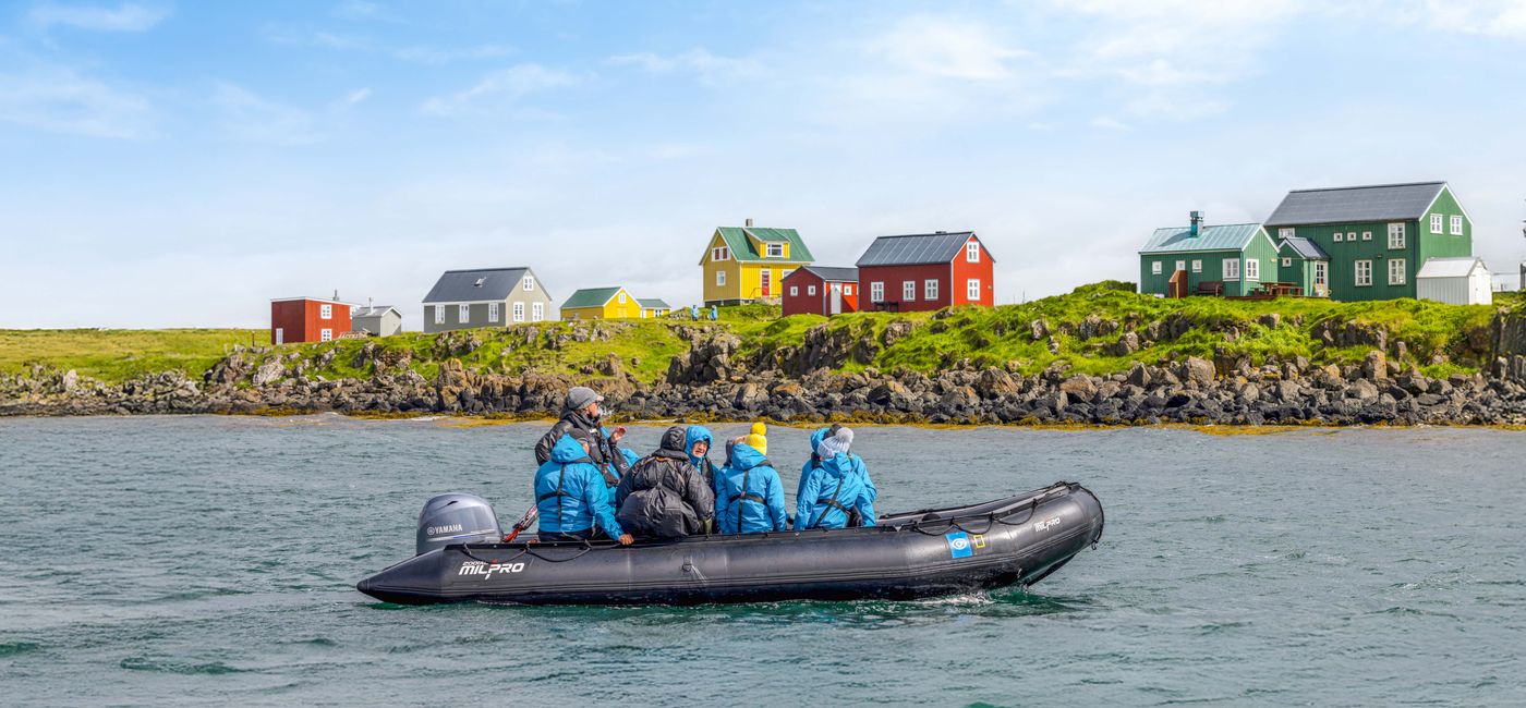 Image: A National Geographic-Lindblad Expeditions Zodiac tour around Flatey Island in Iceland. (Photo Credit: National Geographic-Lindblad Expeditions)