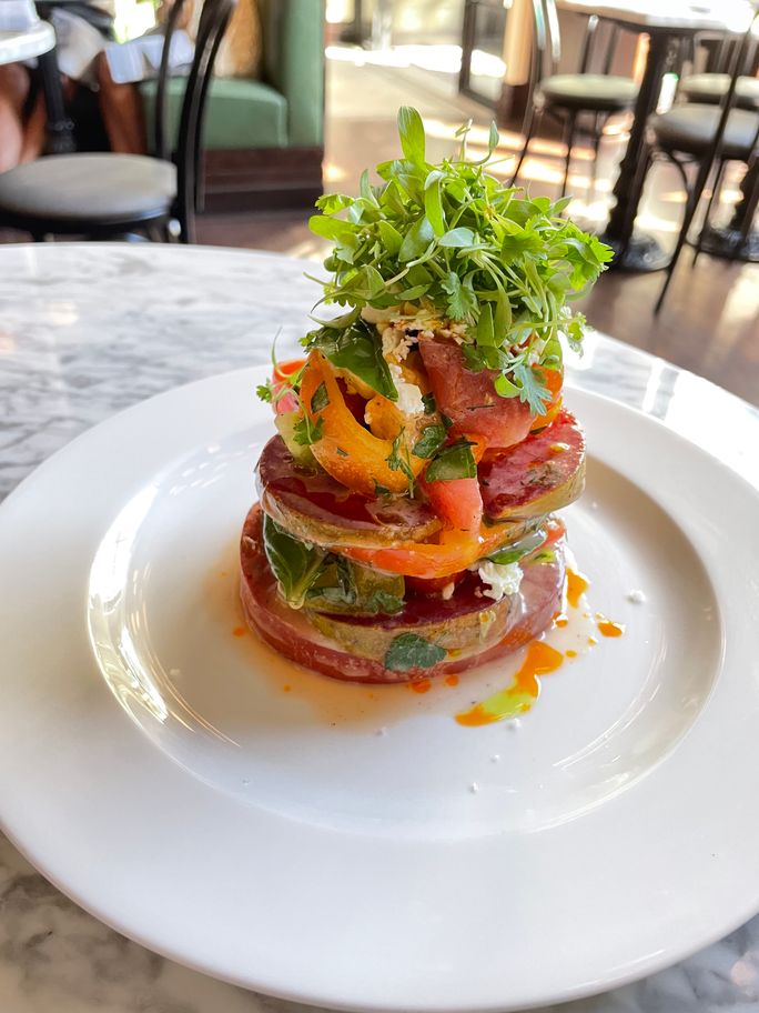A tomato and watermelon salad at The Avery Hotel & Brasserie in Boise, Idaho A tomato and watermelon salad at The Avery Hotel & Brasserie in Boise, Idaho
