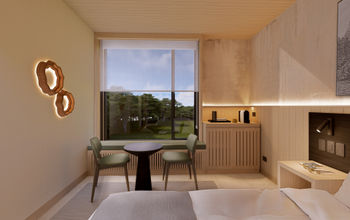 A rendering of a room at the Cormorant at 55 South