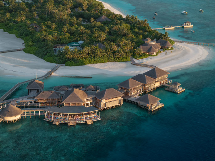 An aerial view of Six Senses Laamu