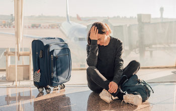 Frustrated traveler waiting for flight